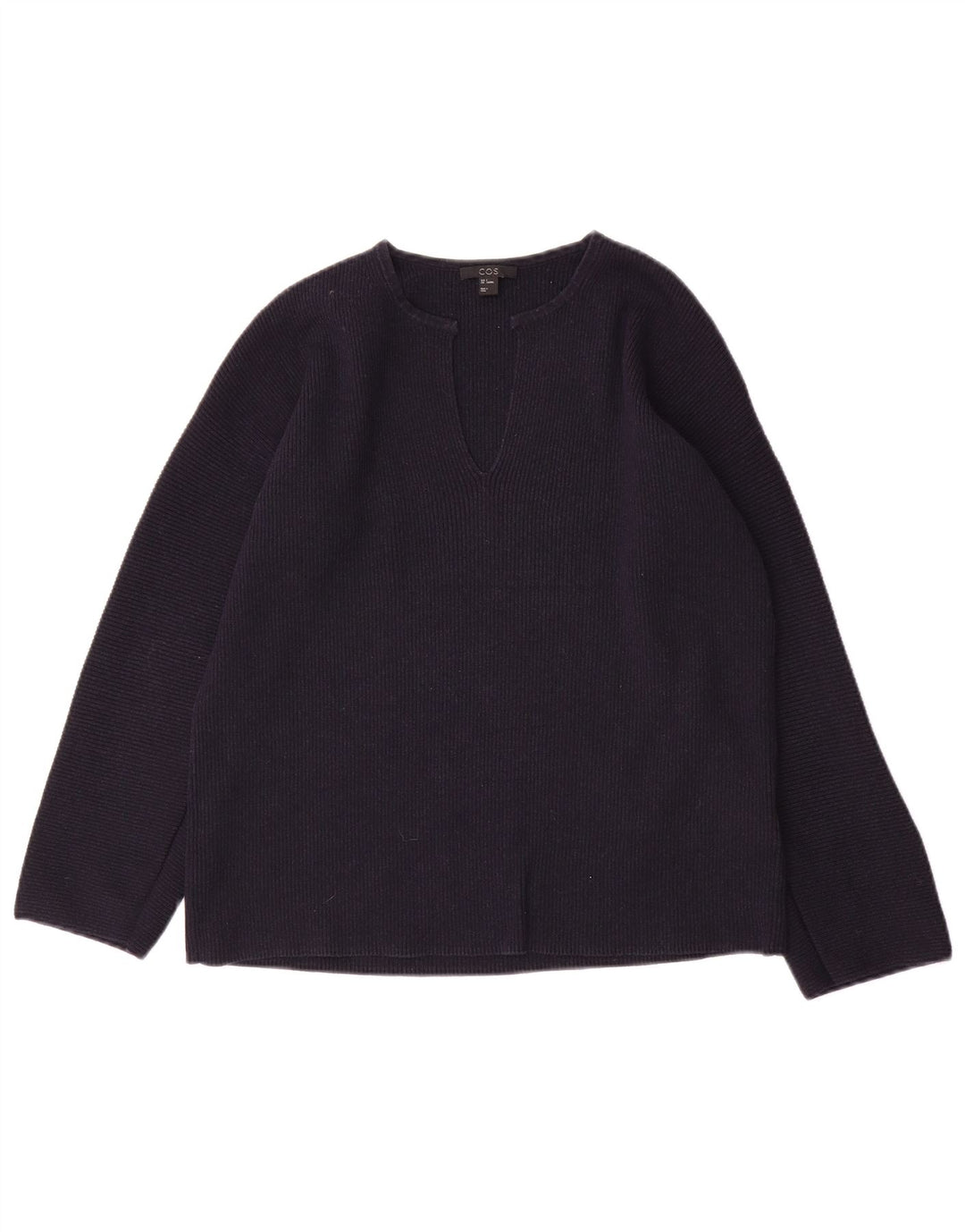 Cos Suéter de gran tamaño con cuello en V para mujer UK 10 Small Navy Blue Wool