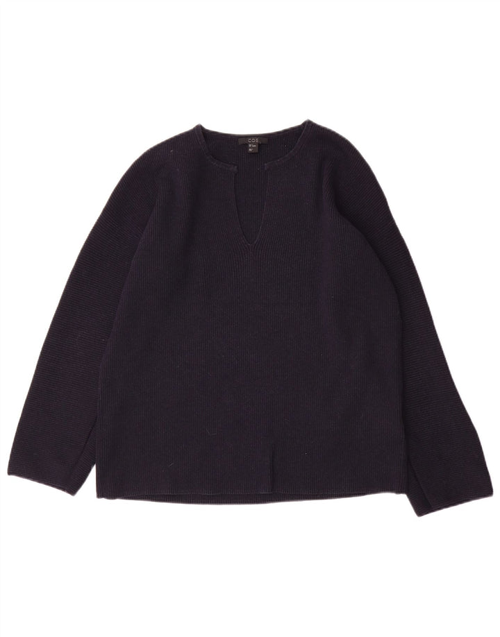 Cos Suéter de gran tamaño con cuello en V para mujer UK 10 Small Navy Blue Wool