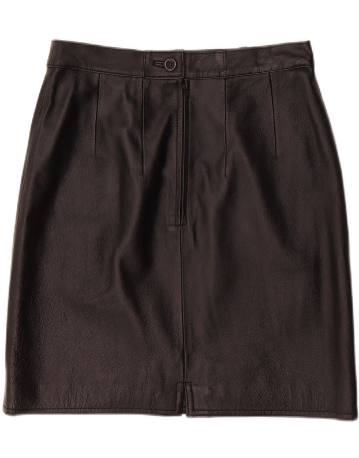 VINTAGE Womens Leather Skirt EU 38 Medium W28  Black Leather