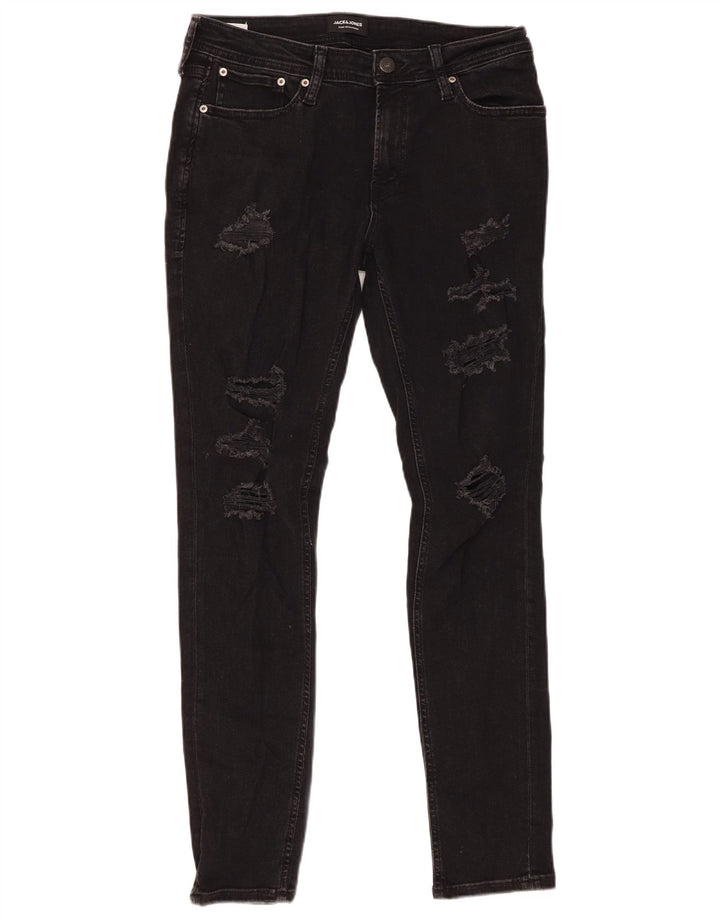 Jack & Jones Vaqueros pitillo desgastados para hombre W32 L32 Algodón negro