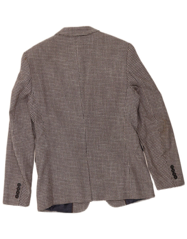 Zara Mens 2 Button Blazer Jacket EU 46 Small Brown Geometric Cotton