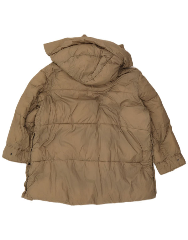 Zara Mujer Abrigo Acolchado Extragrande Con Capucha ES 40 XL Poliéster Beige