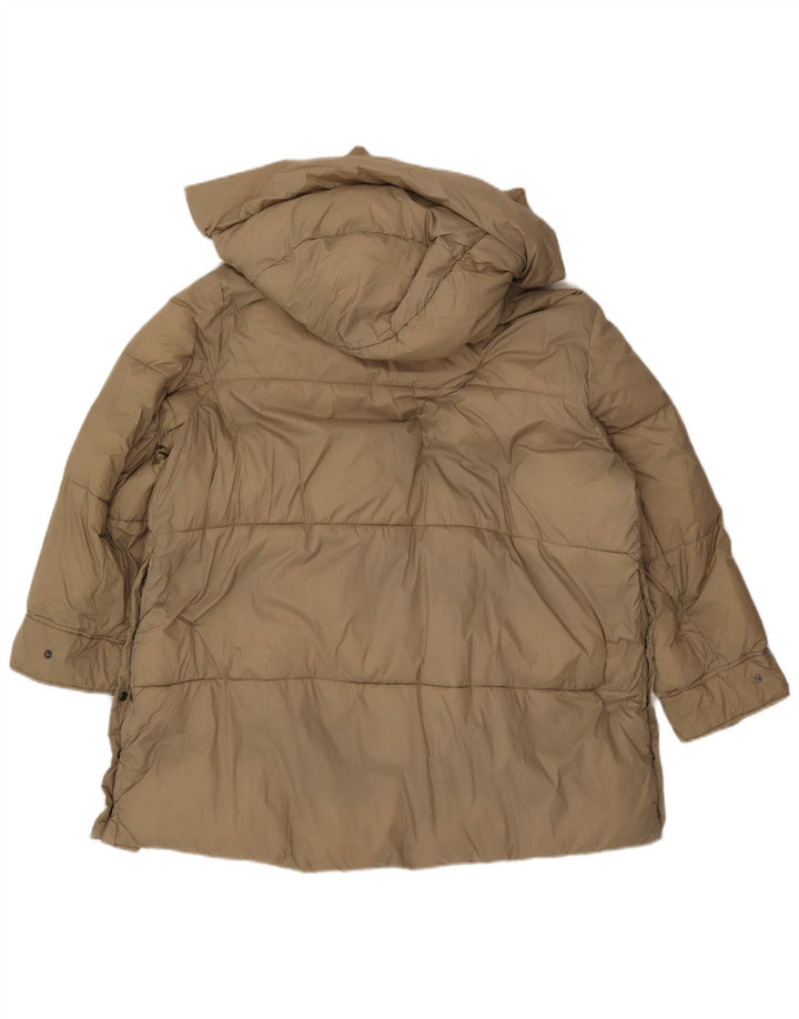 Zara Mujer Abrigo Acolchado Extragrande Con Capucha ES 40 XL Poliéster Beige