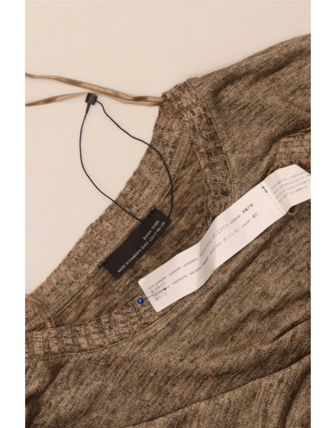 Zara Mujer Top Manga Larga UK 40 Small Beige Poliéster Moteado