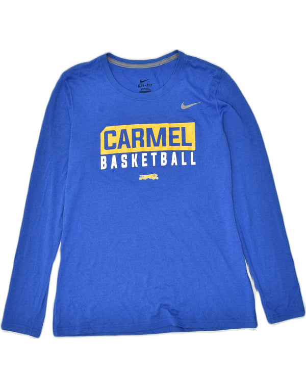 NIKE Mujer Dri Fit Graphic Top Manga Larga UK 40 Grande Poliéster Azul