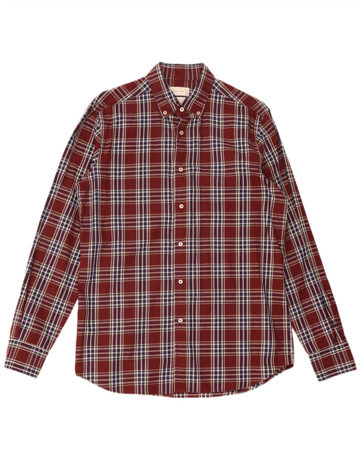 Camisa Massimo Dutti Hombre Algodón Cuadros Burdeos Medio
