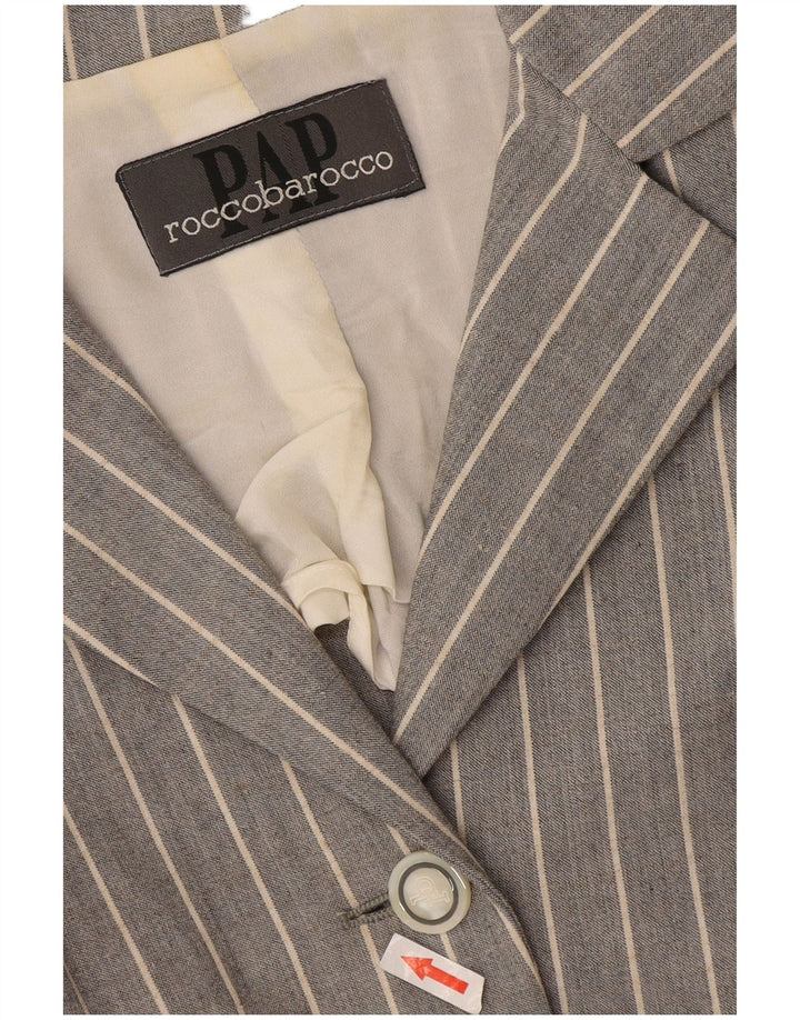 Roccobarocco Chaqueta tipo blazer de 4 botones para mujer UK 10 Small Grey Pinstripe