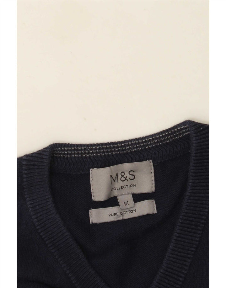 Marks & Spencer Suéter con Cuello en V para Hombre Algodón Azul Marino Mediano