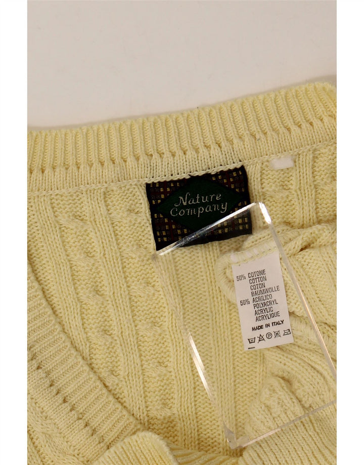 Vintage hombres V-cuello jumper suéter medio algodón amarillo