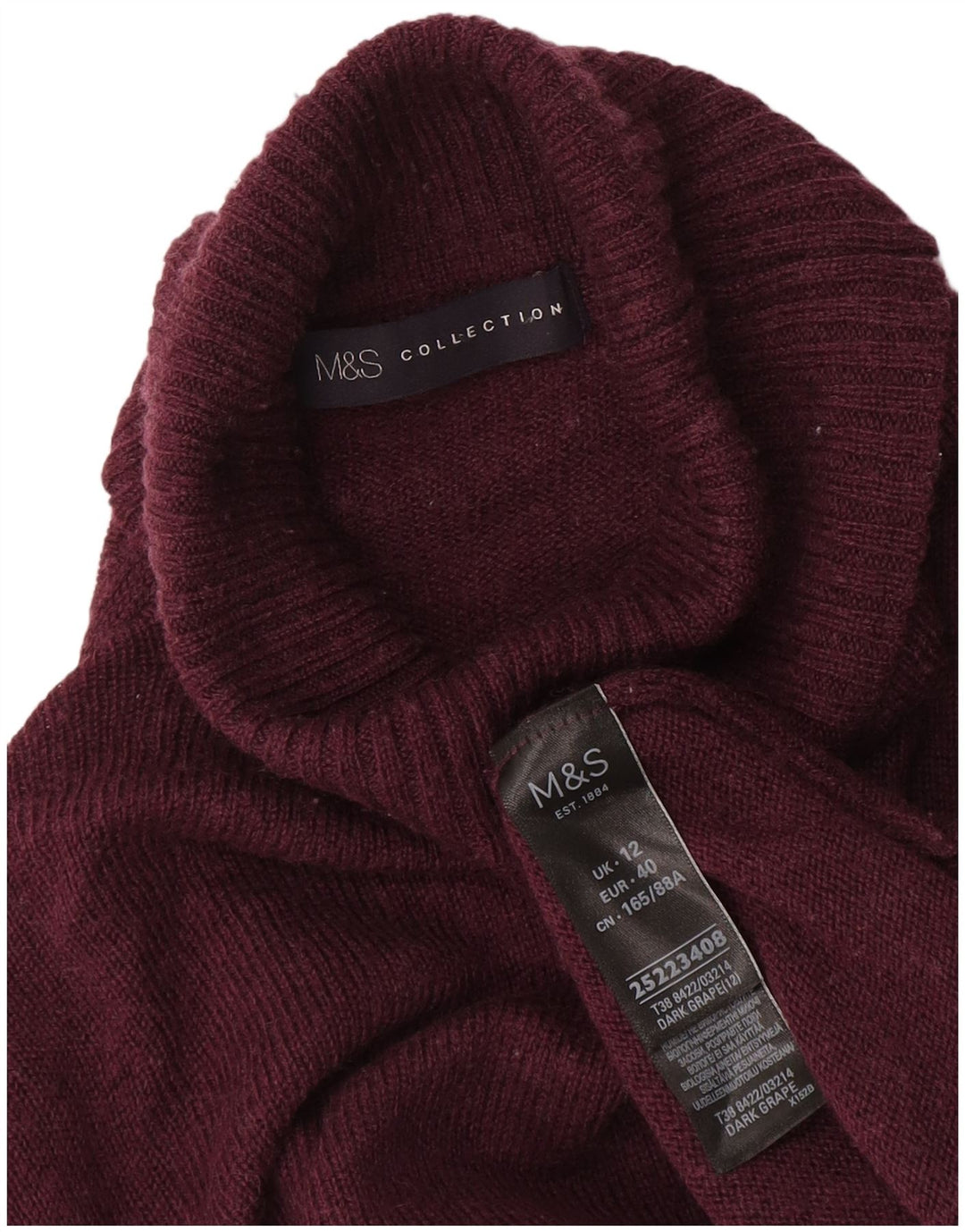 Marks & Spencer Suéter tipo jersey con cuello vuelto para mujer Reino Unido 40 Lana mediana color burdeos
