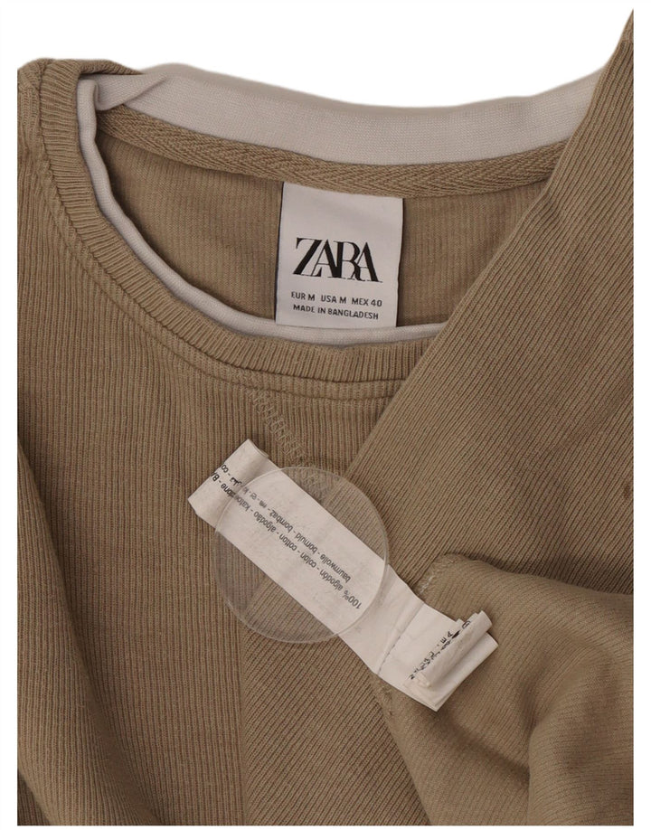 Zara Hombre Top Manga Larga Algodón Marrón Medio