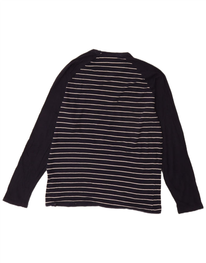 Marks & Spencer Camiseta para hombre de manga larga de algodón a rayas azul marino medio