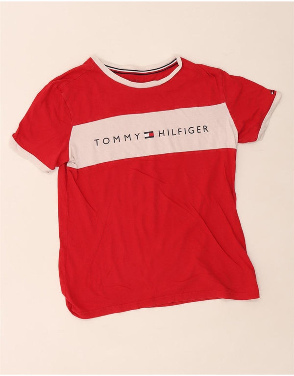 Tommy Hilfiger Camiseta gráfica para hombre Top pequeño de algodón con bloques de color rojo