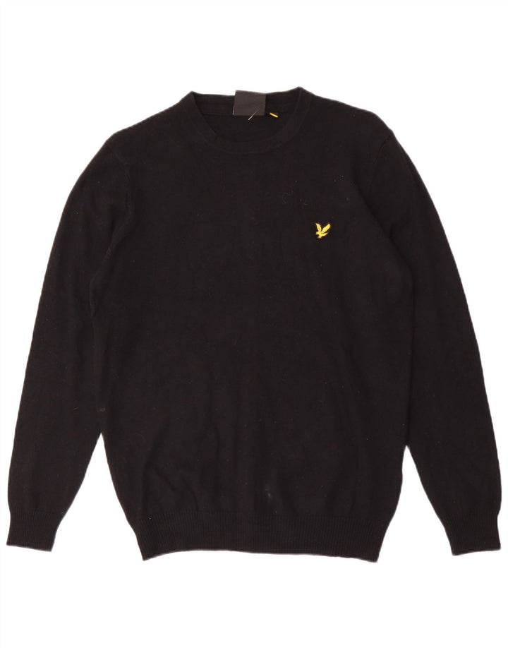 Lyle & Scott Jersey de cuello redondo para hombre de algodón negro mediano