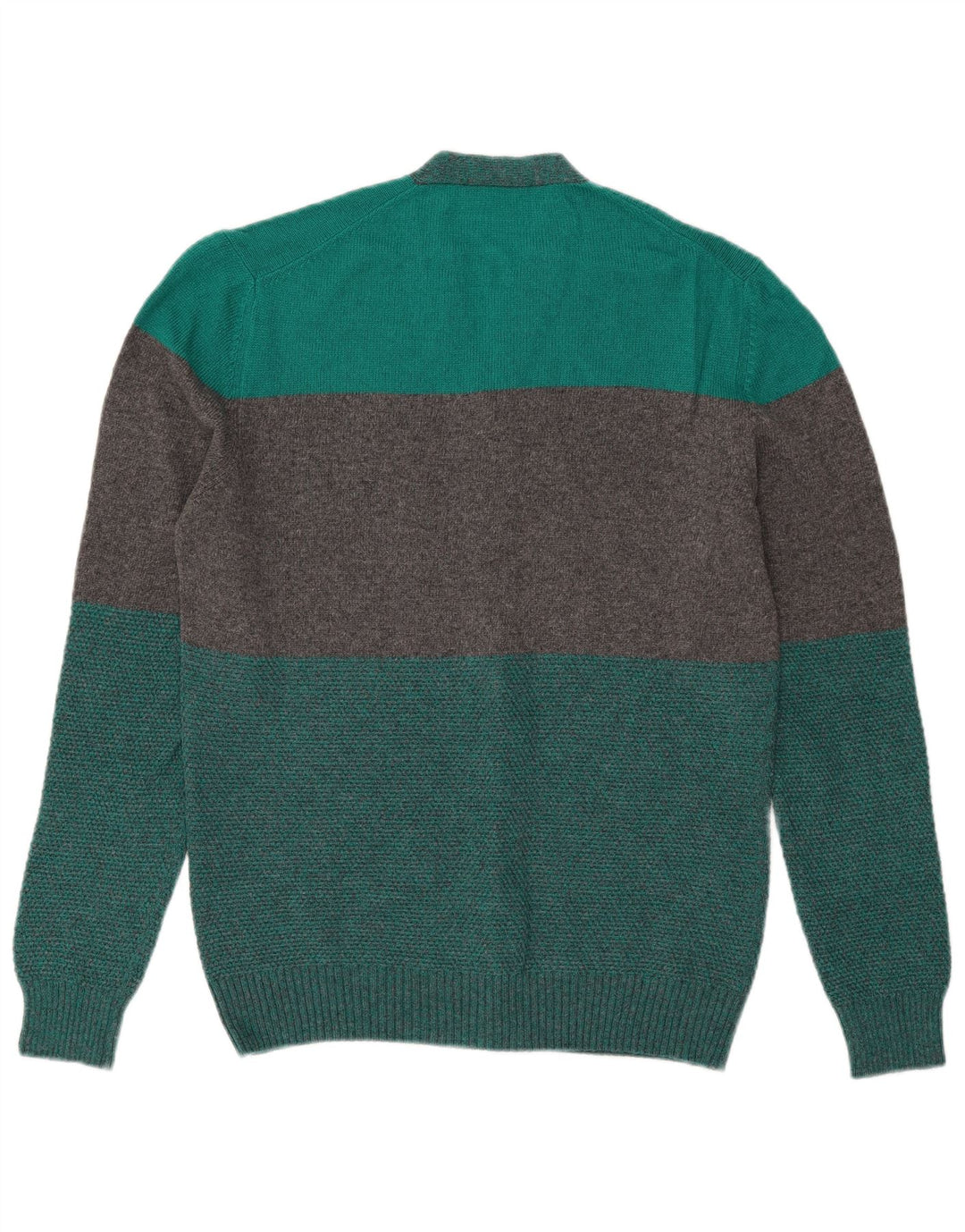 Vintage hombre cardigan suéter medio verde colorblock