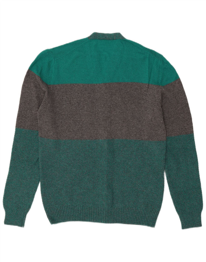 Vintage hombre cardigan suéter medio verde colorblock