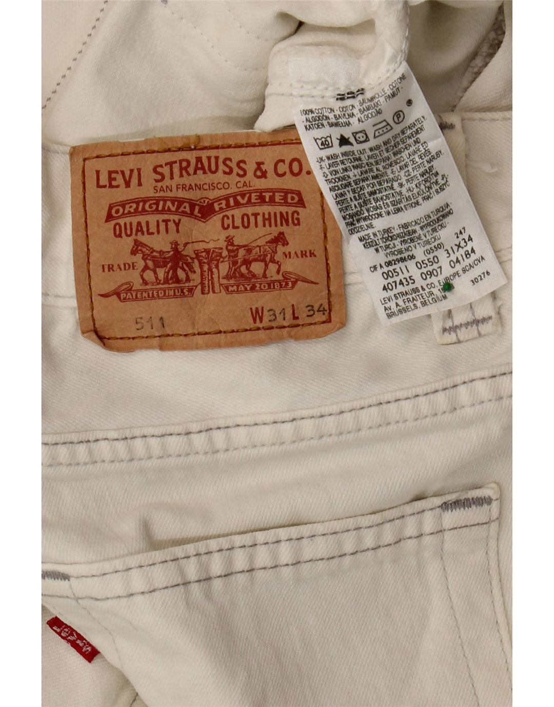 LEVI'S Mens 511 Slim Jeans W31 L34 Algodón Blanco Roto