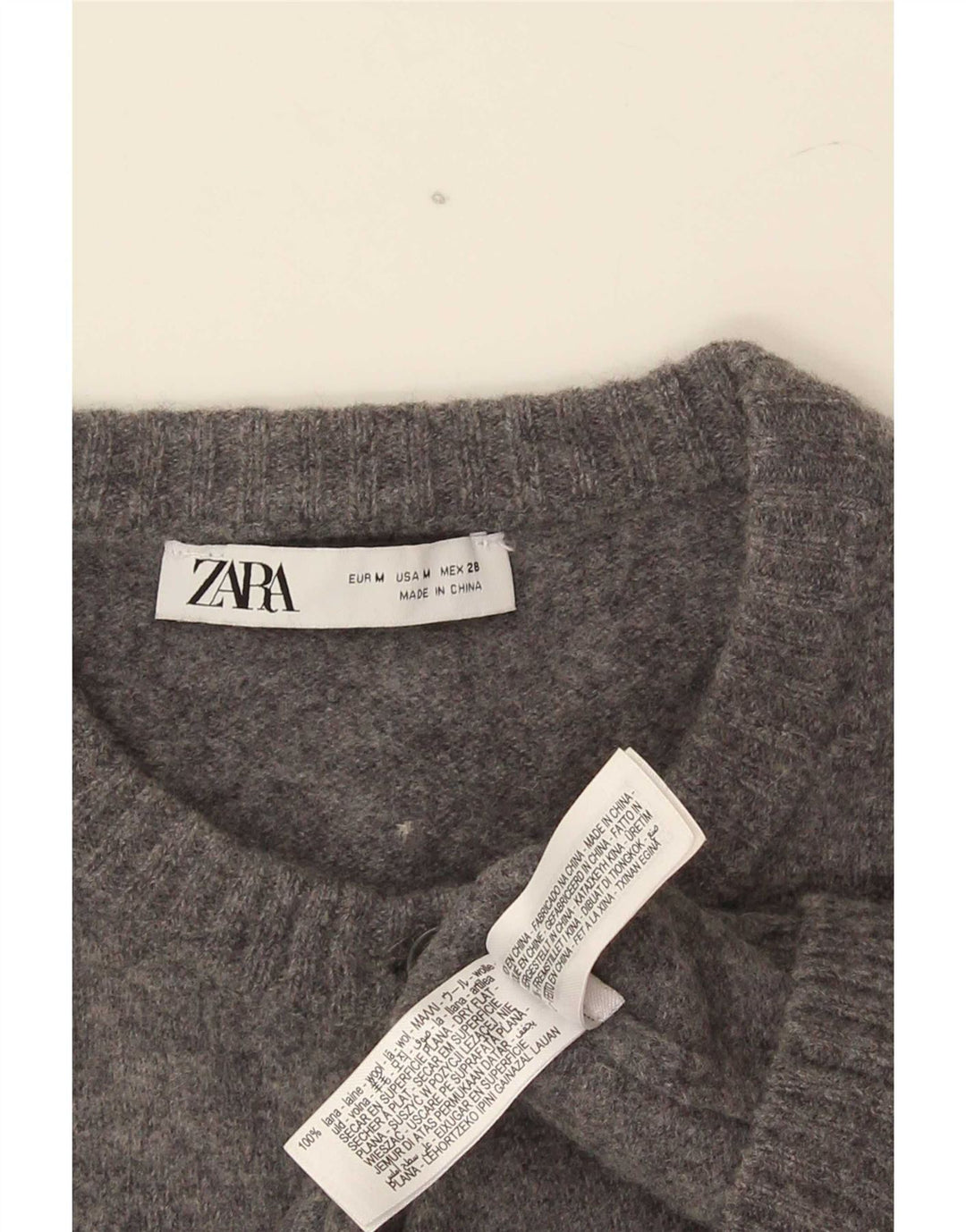 Zara Mujer Crop Cardigan Suéter UK 12 Lana Gris Medio