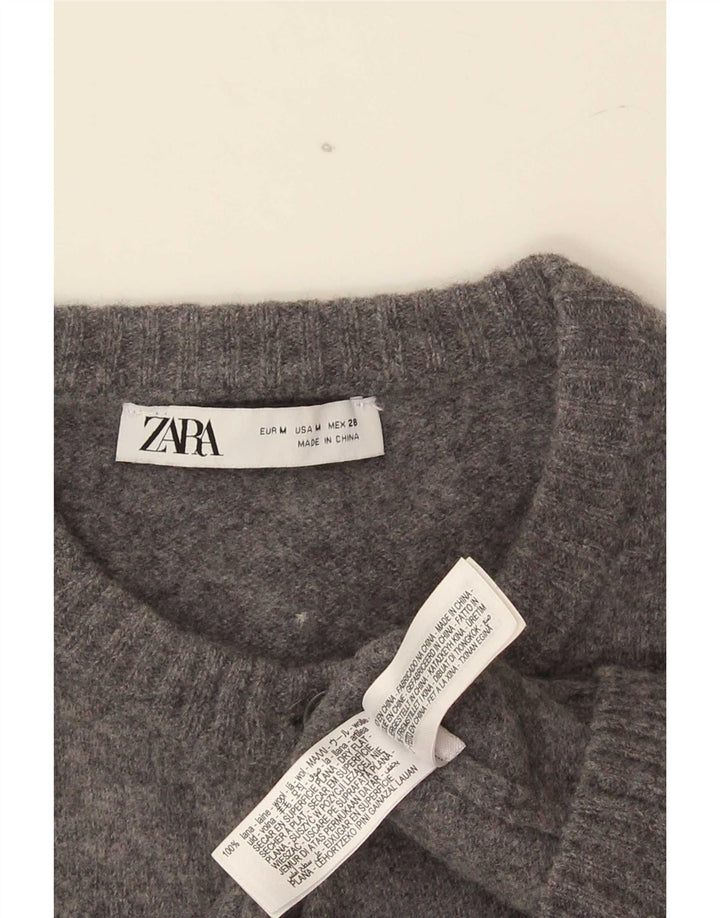 Zara Mujer Crop Cardigan Suéter UK 12 Lana Gris Medio