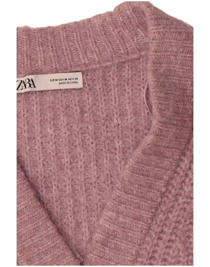 Zara Mujer Suéter Cárdigan Extragrande UK 44 Poliéster Rosa Medio