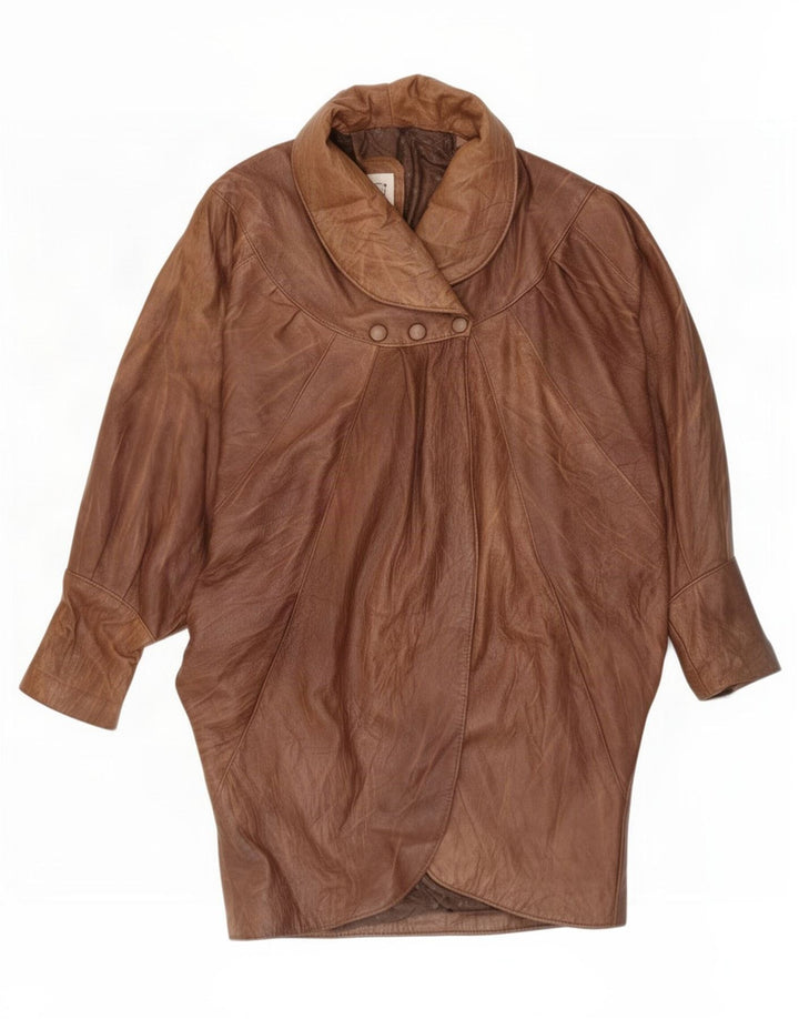 Vintage mujer Batwing cuero abrigo Reino Unido 16 marrón grande
