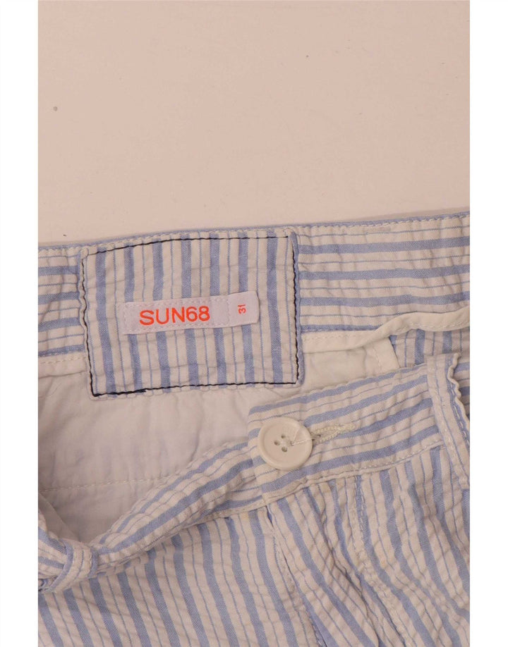 Sun68 Pantalones cortos chinos para hombre W31 Algodón a rayas azul medio