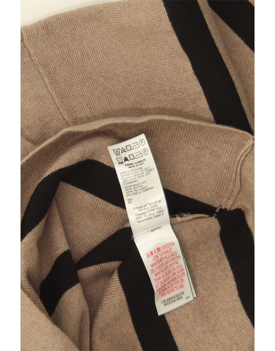 Marks & Spencer - Jersey de cuello redondo para mujer, talla 40, talla mediana, color beige a rayas