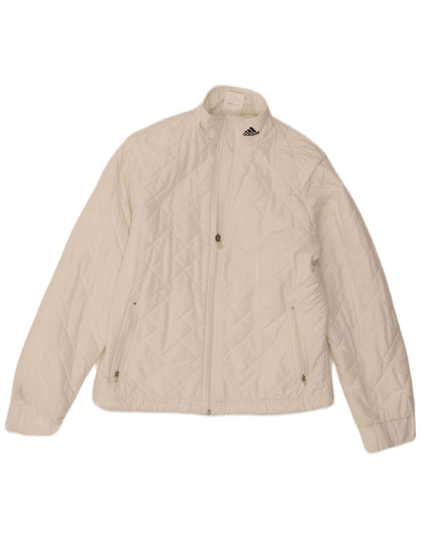 Adidas - Chaqueta acolchada para mujer (talla 40), poliéster blanco mediano