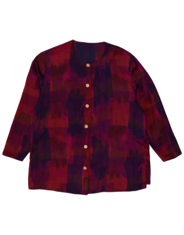 VINTAGE Mujer Patrón Abstracto 3/4 Manga Camisa Blusa UK 18 XL Púrpura