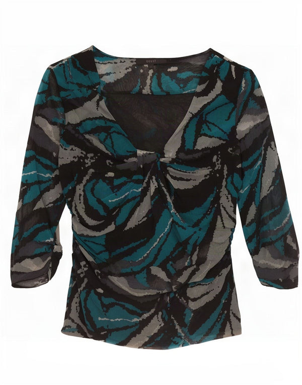 Blusa de manga 3/4 con estampado abstracto para mujer Coast UK 46 Large Nylon negro