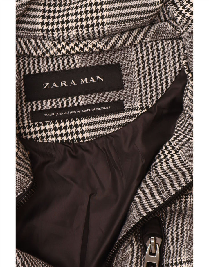 Zara Hombre Chaleco Acolchado UK 42 XL Poliéster A Cuadros Gris