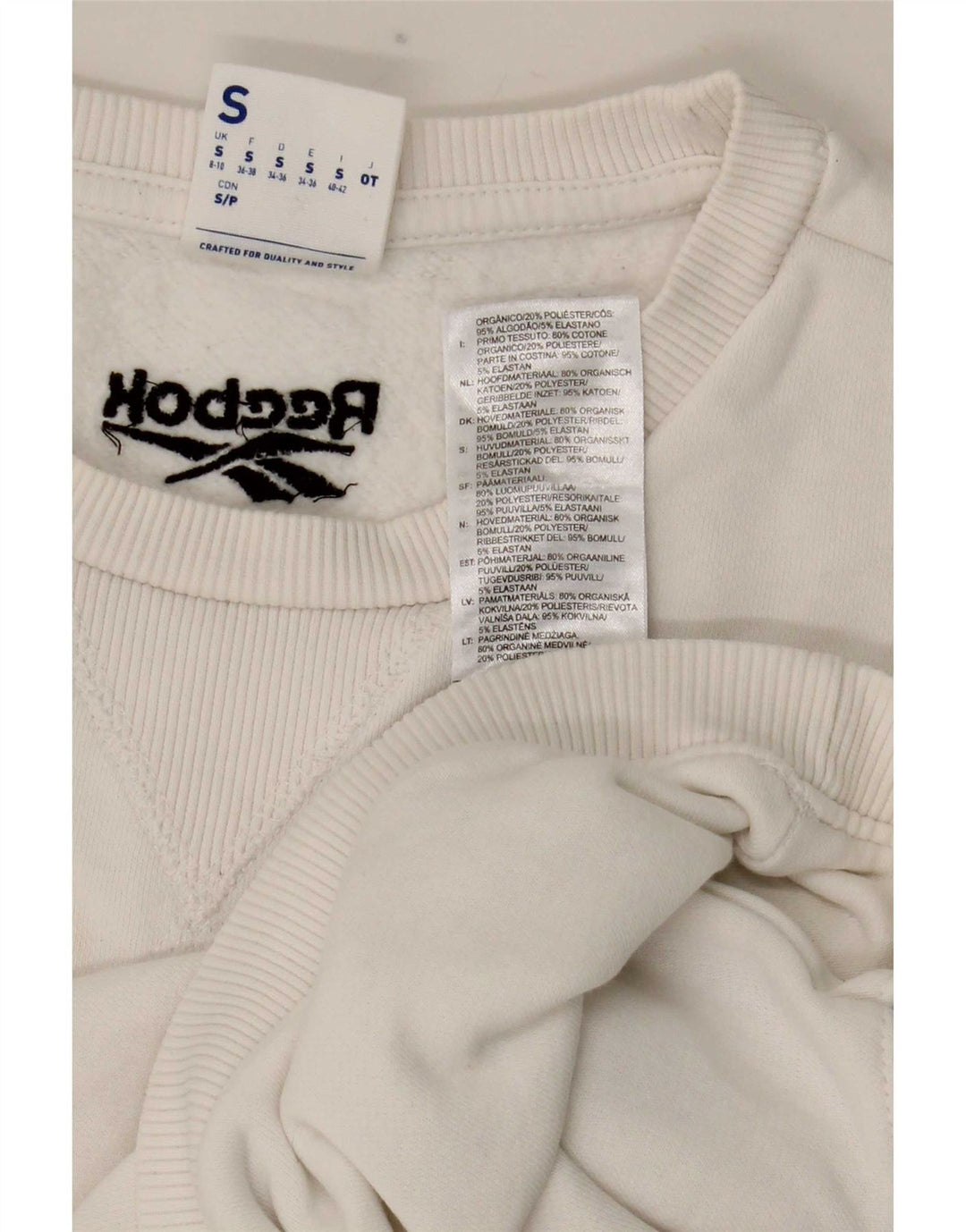 Reebok Mujer Graphic Crop Sudadera Jumper UK 8/10 Small Blanco Poliéster