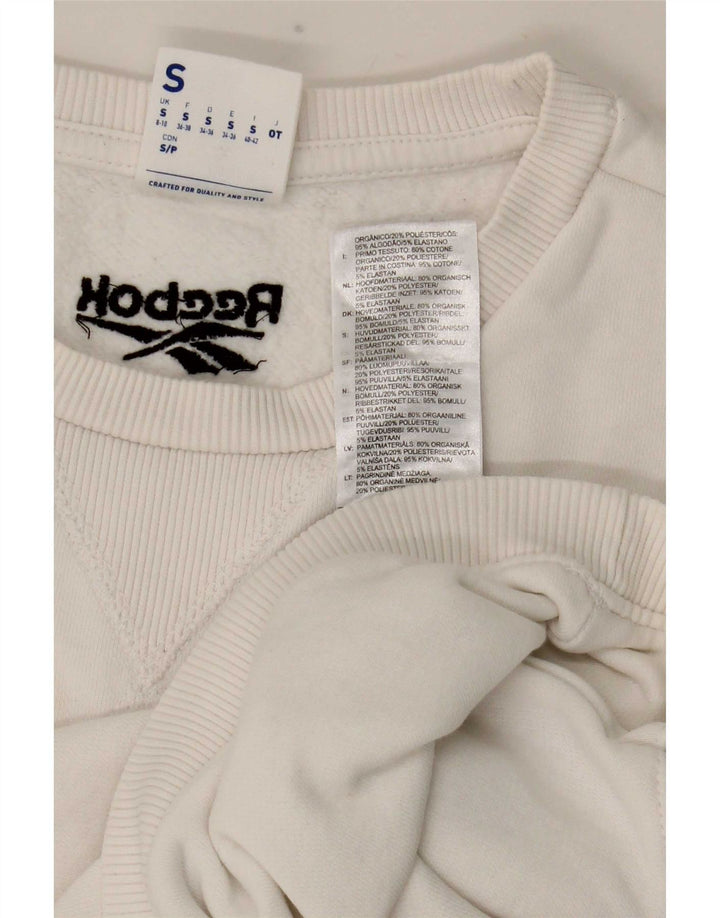 Reebok Mujer Graphic Crop Sudadera Jumper UK 8/10 Small Blanco Poliéster