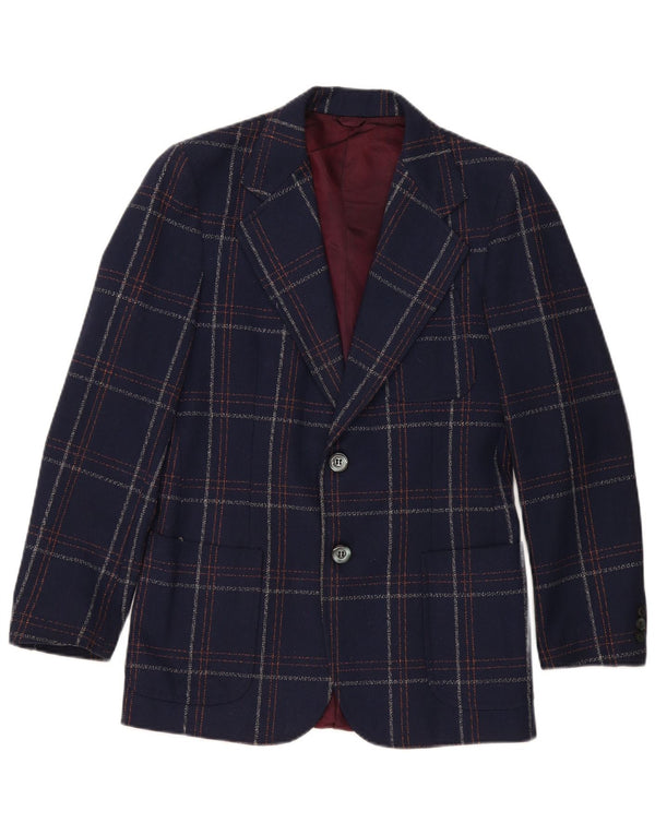 Vintage hombres 2 botones Blazer chaqueta Reino Unido 36 pequeño azul marino cuadros clásico