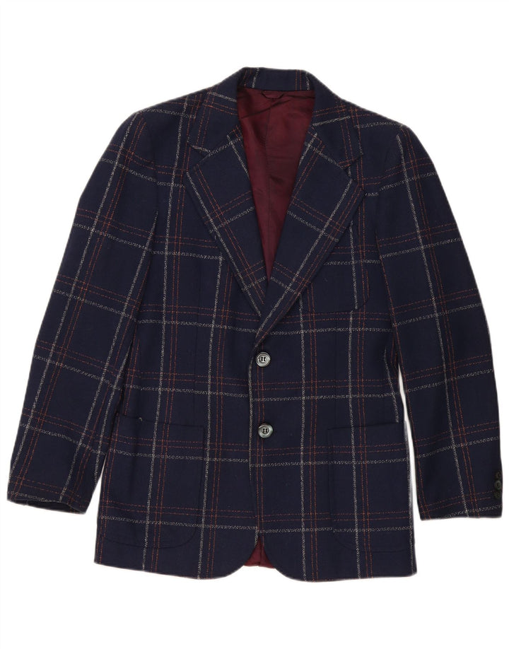Vintage hombres 2 botones Blazer chaqueta Reino Unido 36 pequeño azul marino cuadros clásico