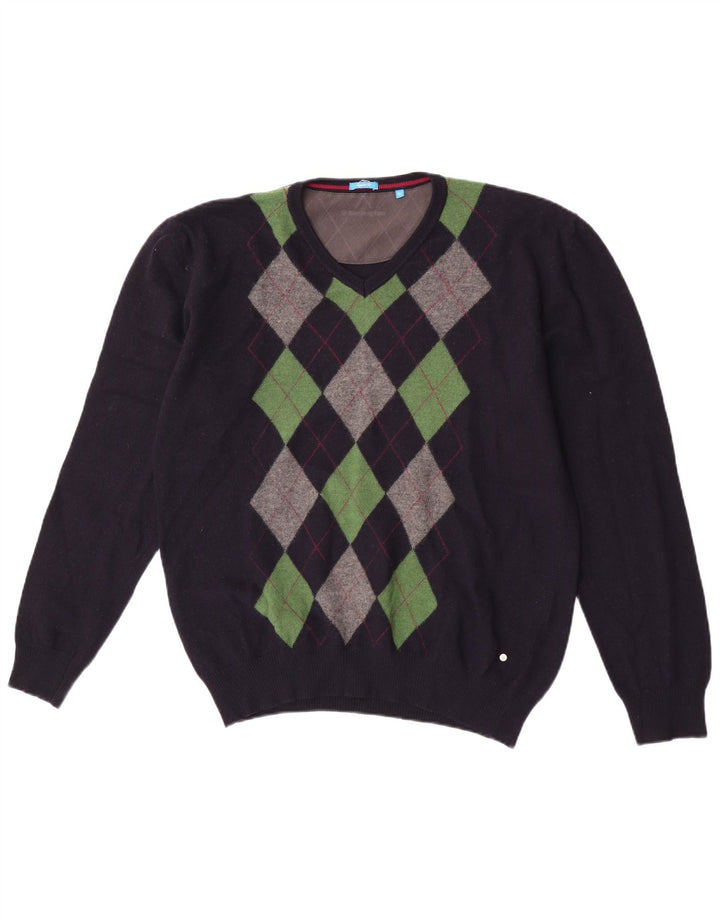 Burlington Jersey con cuello en V para hombre XL Azul marino Argyle/Diamante