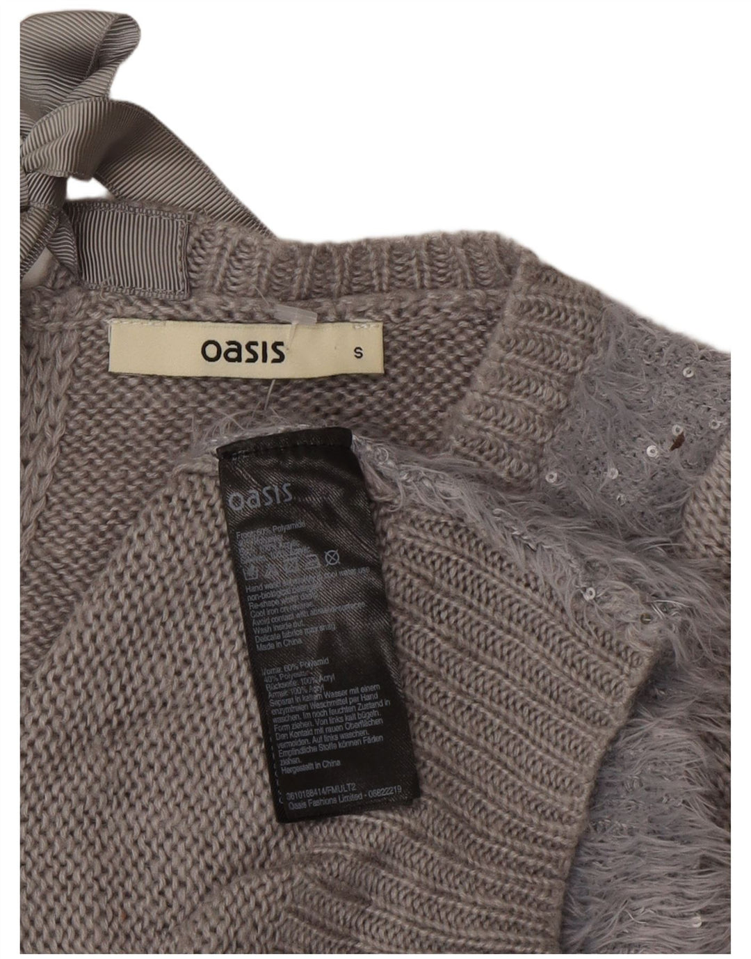 Oasis - Jersey para mujer con cuello barco, talla 40, talla pequeña, poliamida gris