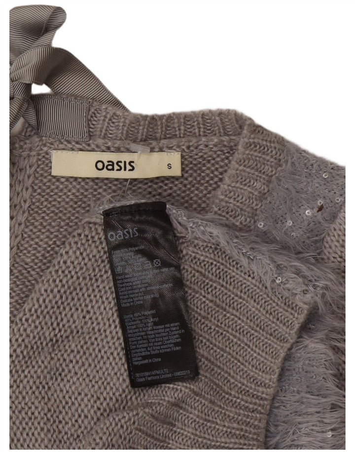 Oasis - Jersey para mujer con cuello barco, talla 40, talla pequeña, poliamida gris