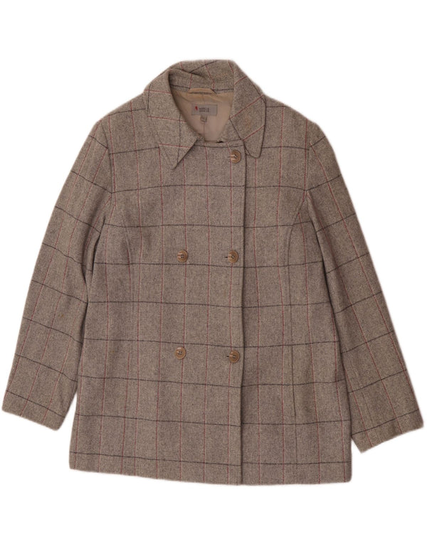 Marks & Spencer Abrigo cruzado para mujer UK 18 XL Lana nueva a cuadros grises