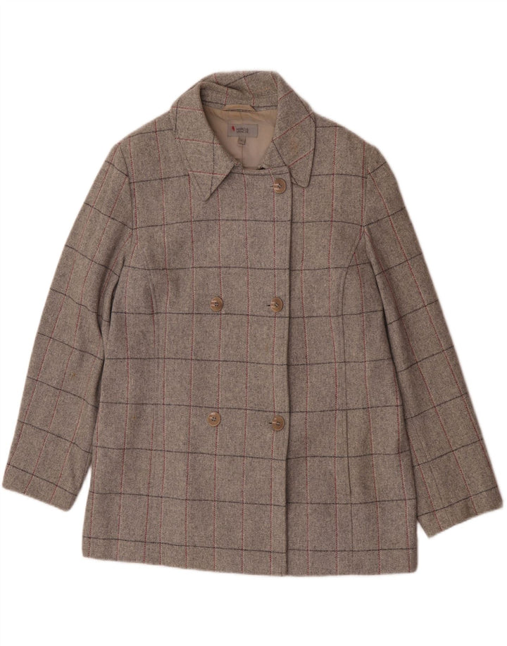 Marks & Spencer Abrigo cruzado para mujer UK 18 XL Lana nueva a cuadros grises