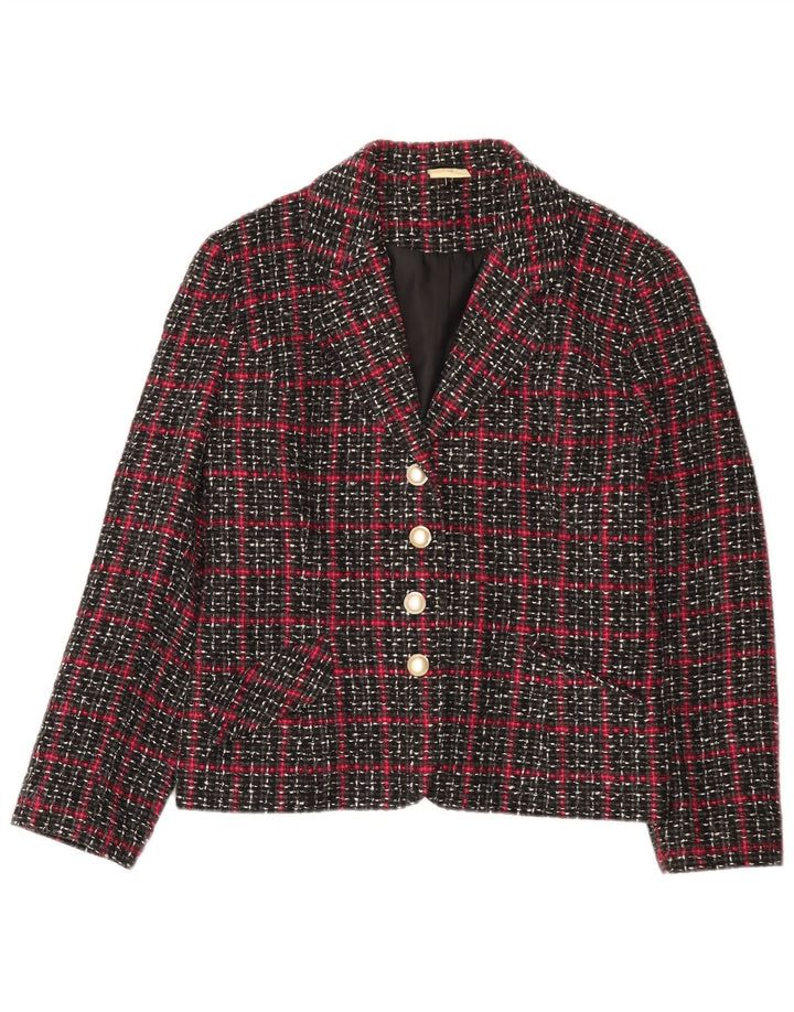 Etam Chaqueta tipo blazer de 4 botones para mujer UK 46 Large Black Check Viscosa