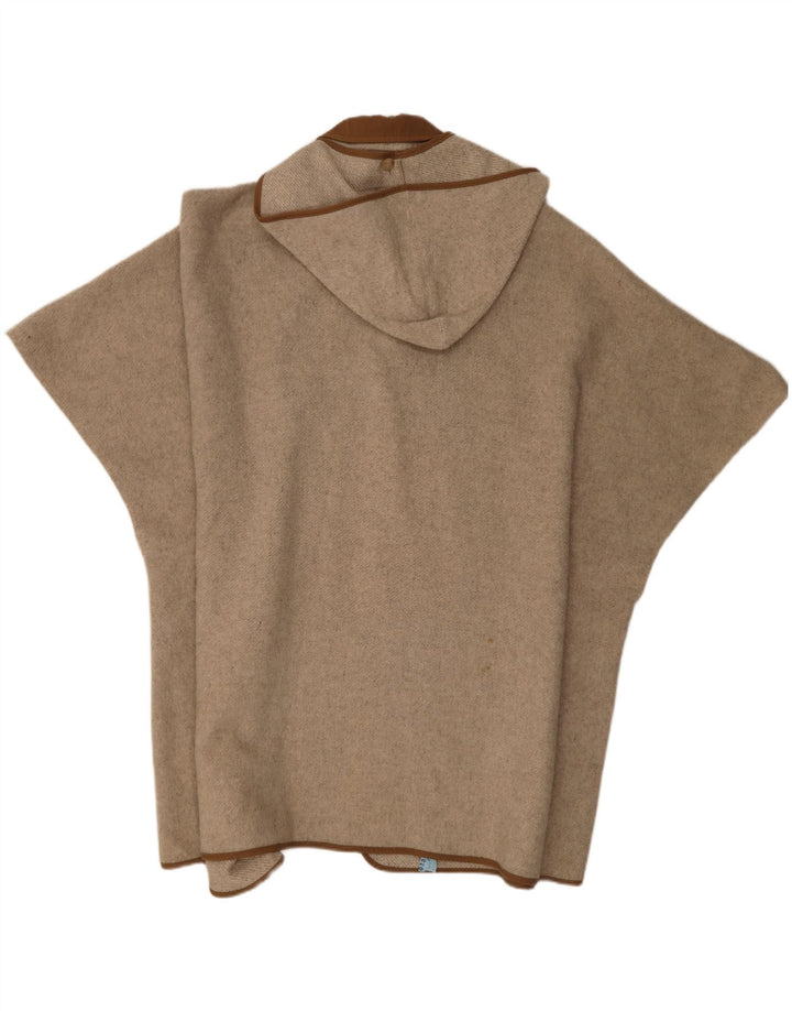 Vintage mujer con capucha Poncho abrigo un tamaño beige colorblock