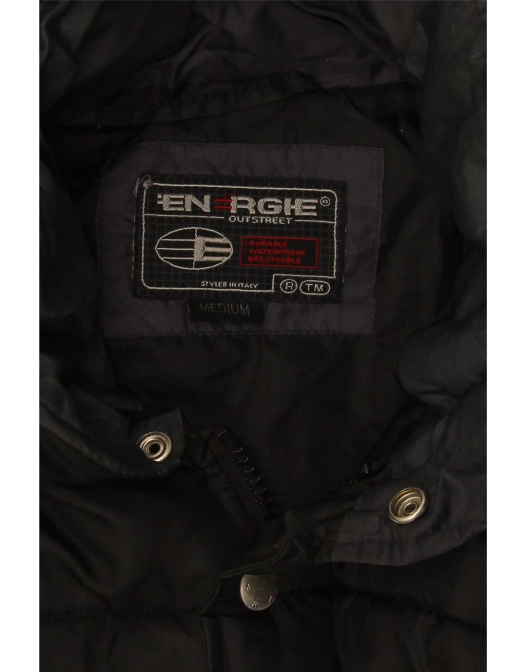 Energie Chaqueta acolchada con capucha y gráfico para hombre UK 38 Medium Black Nylon