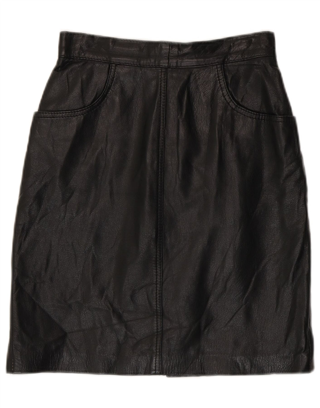 Vintage mujer cintura alta falda de cuero IT 42 Medio W24 Negro