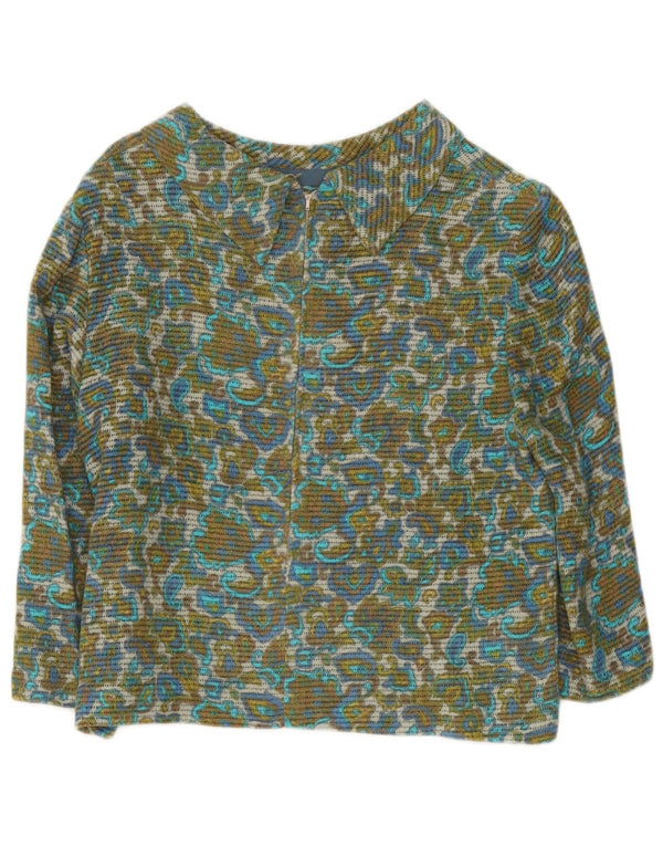 Vintage mujer crop 3/4 manga blusa Top Reino Unido 12 medio multicolor floral