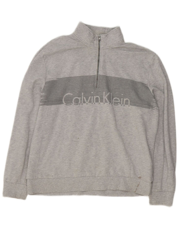 Calvin Klein Sudadera con gráfico y cuello con cremallera para hombre Jumper XL Algodón moteado gris