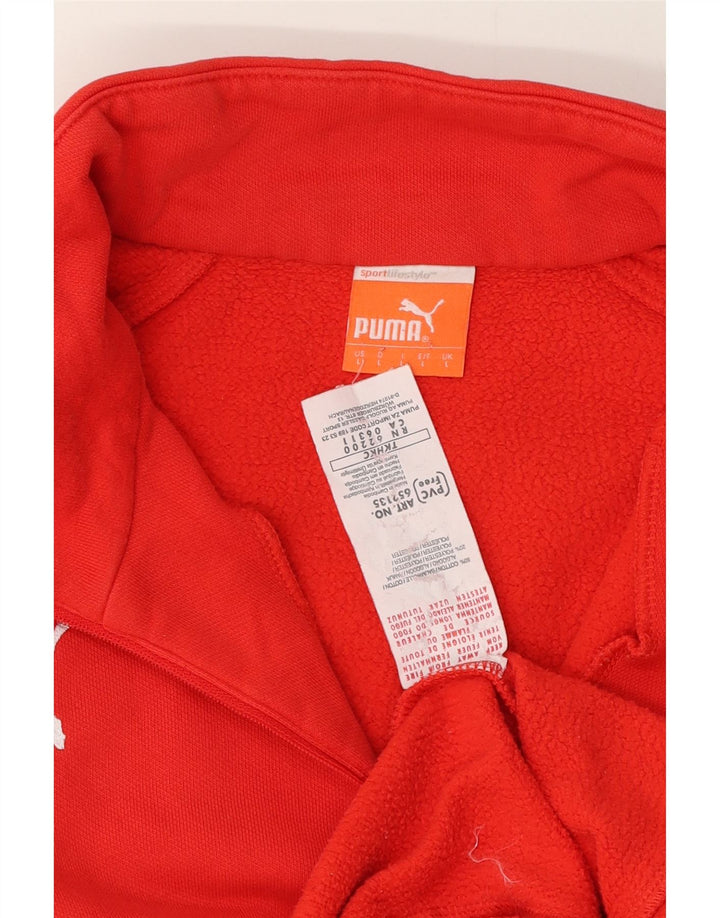 Puma Sudadera con cuello y cremallera para hombre, jersey de algodón rojo con bloques de color grande