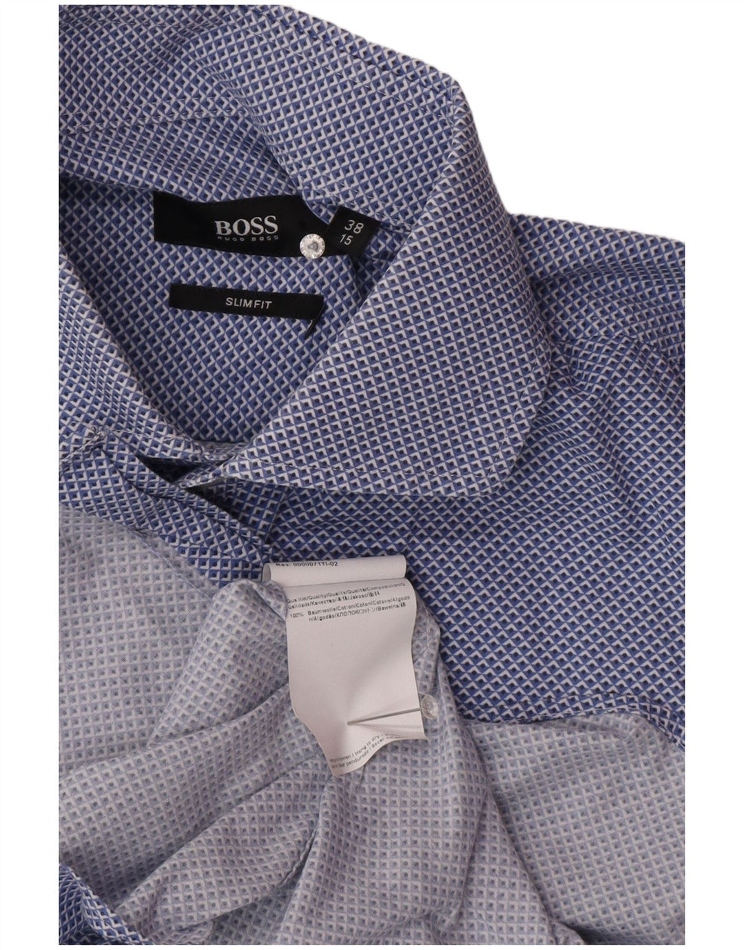 Camisa Hugo Boss Hombre Slim Fit Talla 38 15 Algodón Manchado Azul Medio
