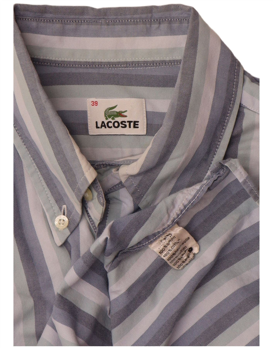 Camisa Lacoste Hombre Talla 39 Algodón Rayas Azul Medio