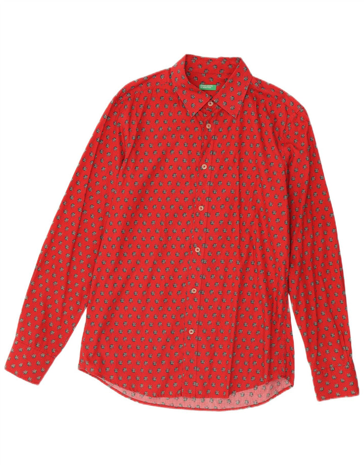 Camisa Benetton Hombre Grande De Algodón Con Motivos Rojos